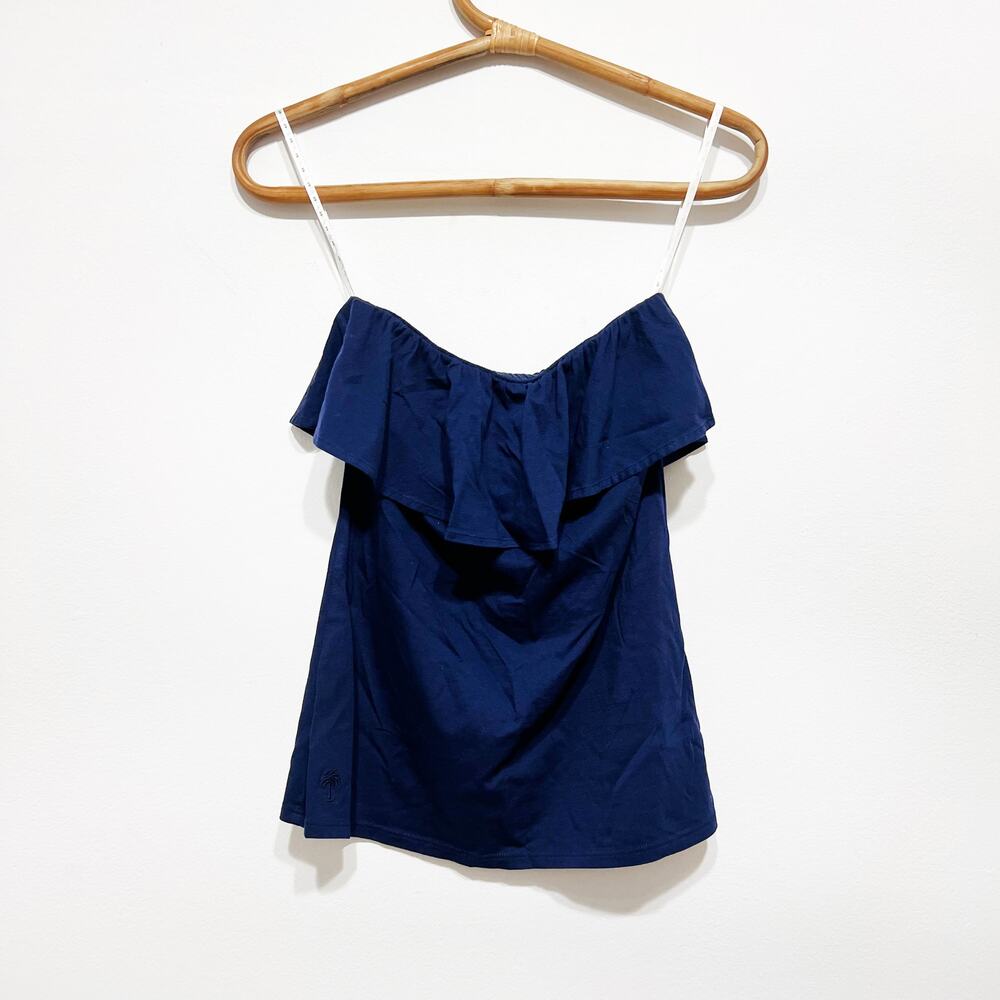 Lily Pulitzer navy blue strapless ruffle tube top tank cotton Size Small